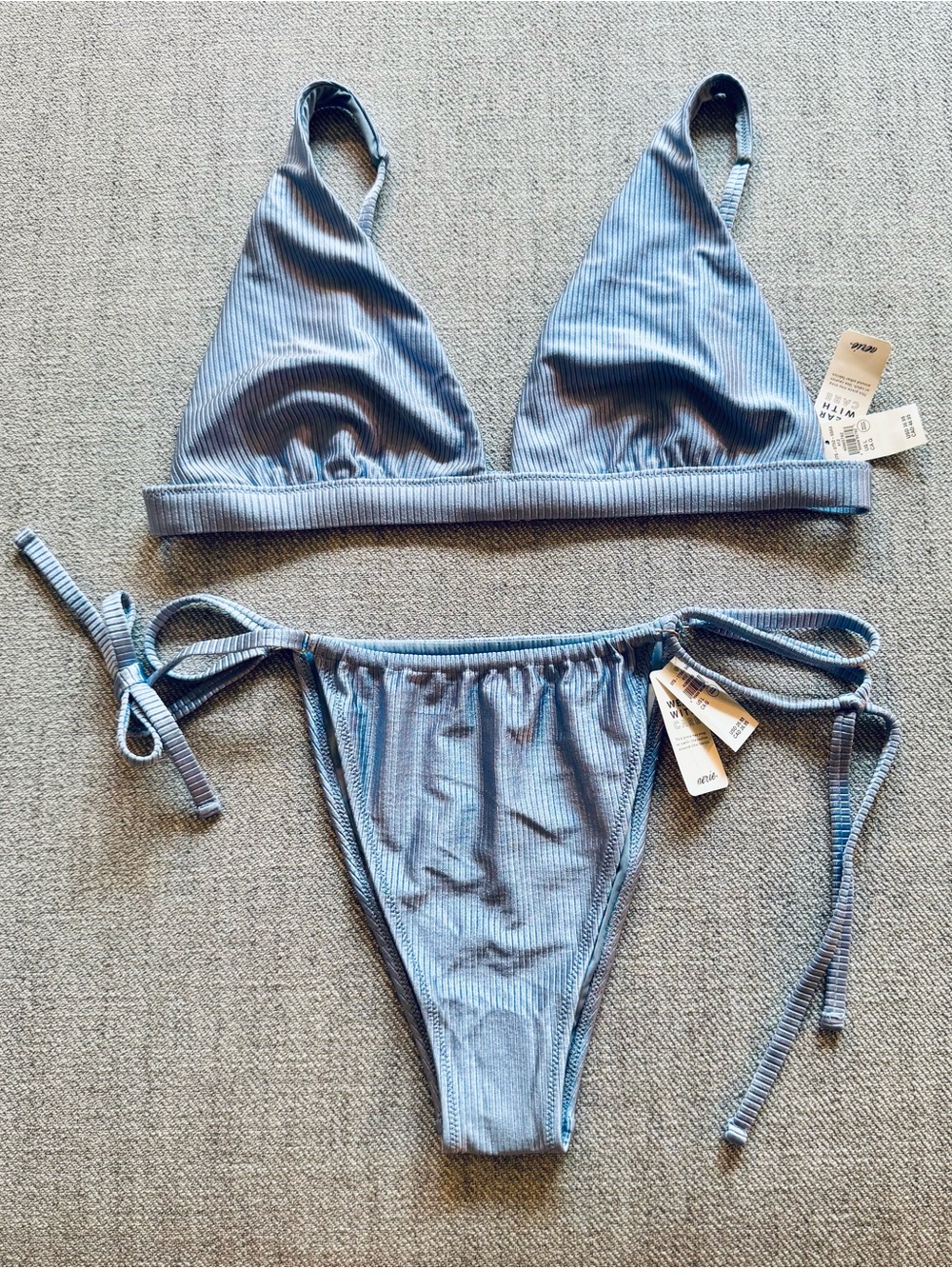 aerie Brand Shine Ribbed Plunge Triangle Bikini Top & Cheekiest Strappy Bittom